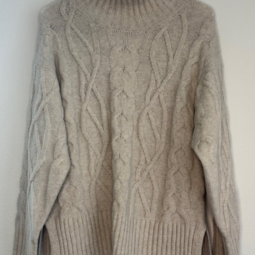 A New Day Cream Cable Knit Chunky Turtleneck Sweater M